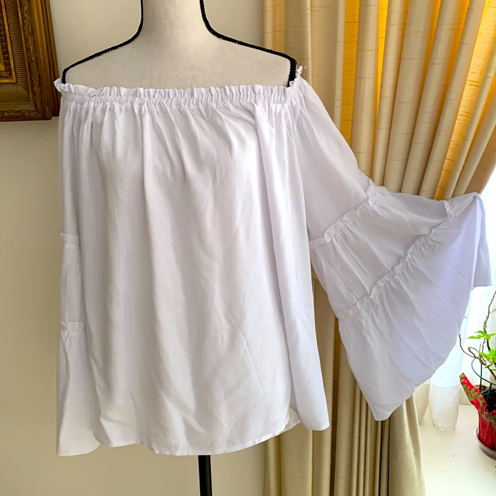 White Top Flared Sleeves, Off Shoulder